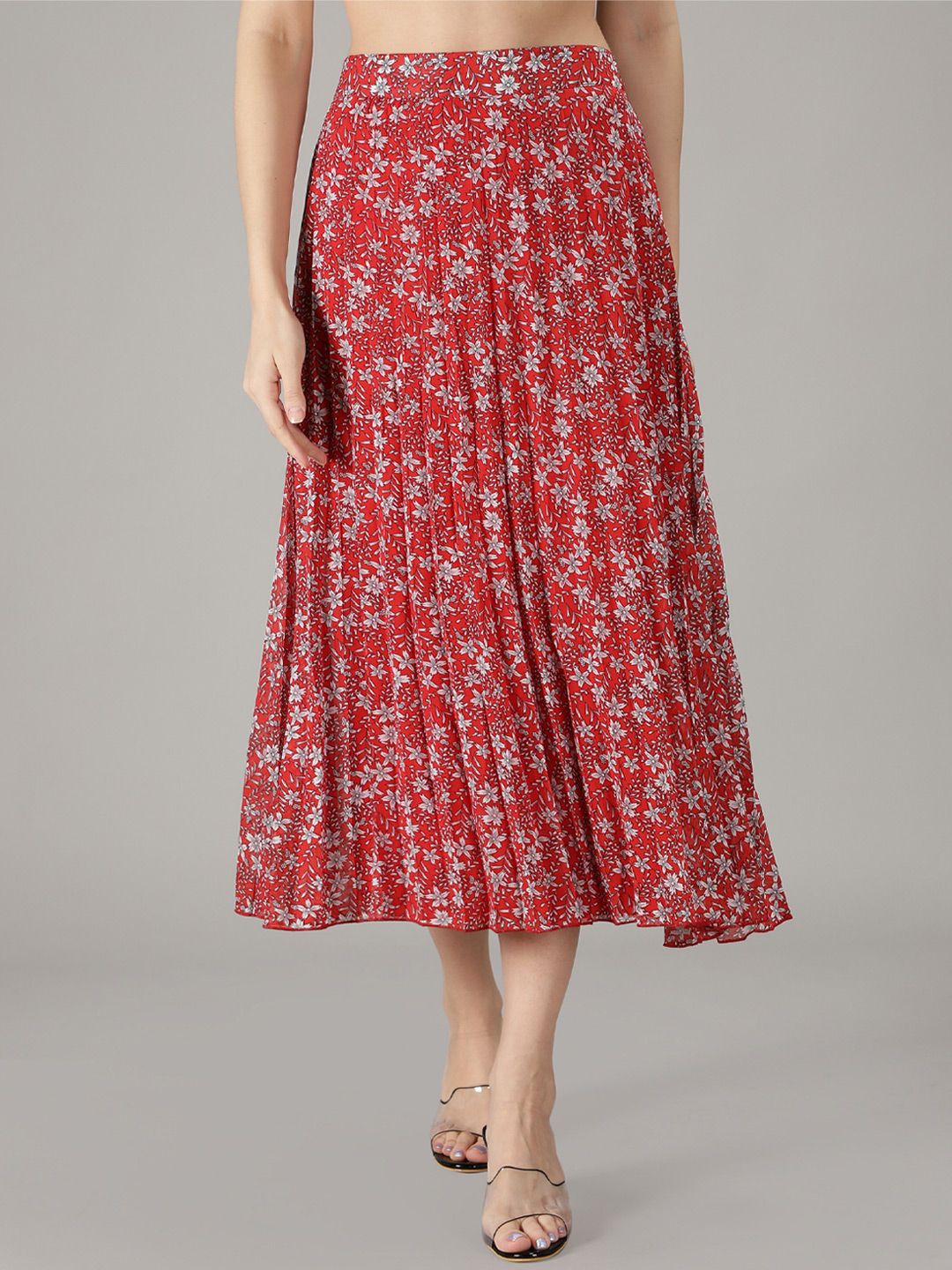 NUEVOSDAMAS Women Red & White Floral Printed A-Line Knee-Length Skirts Price in India