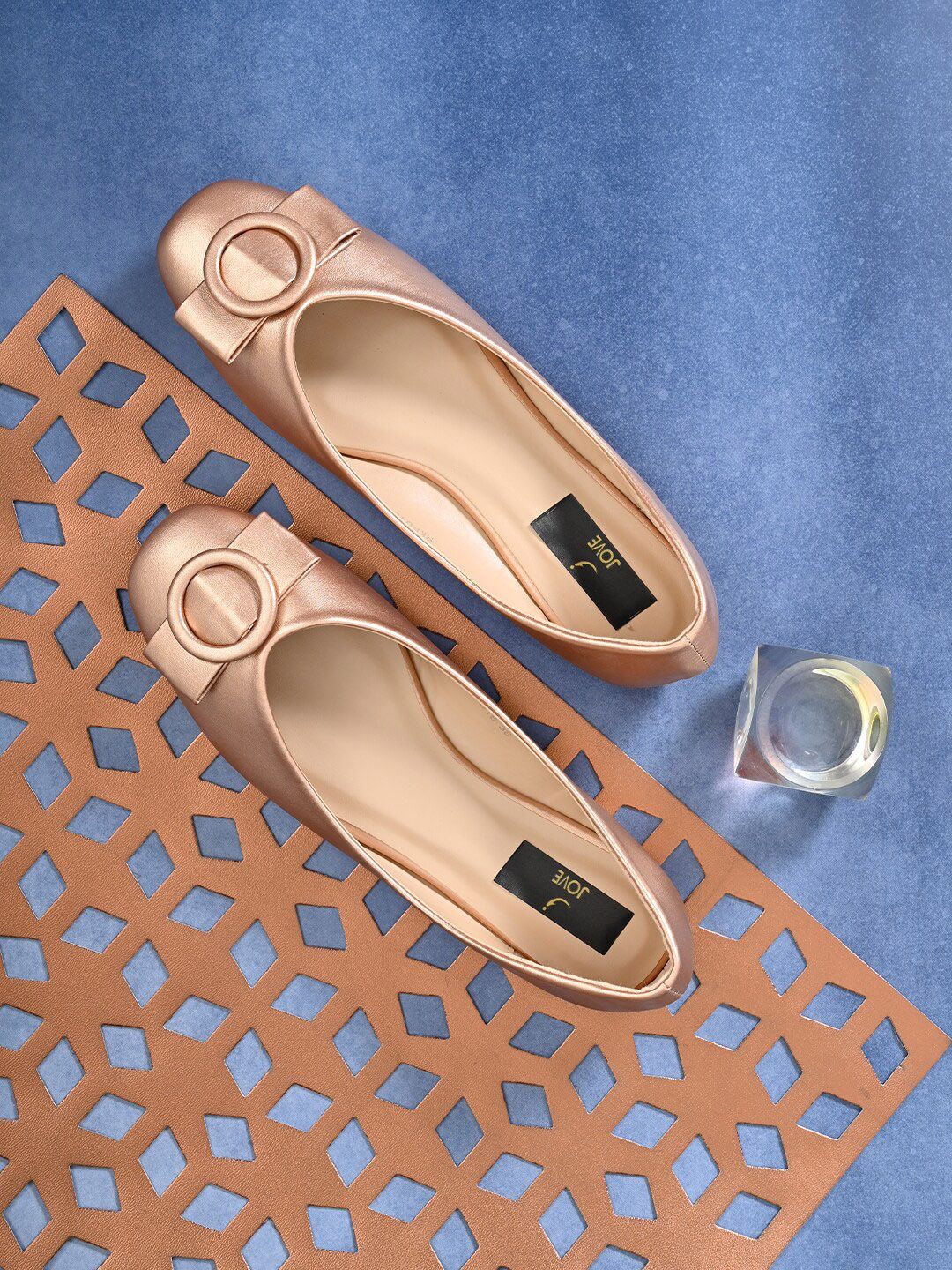 Jove Women Rose Gold Ballerinas with Bows