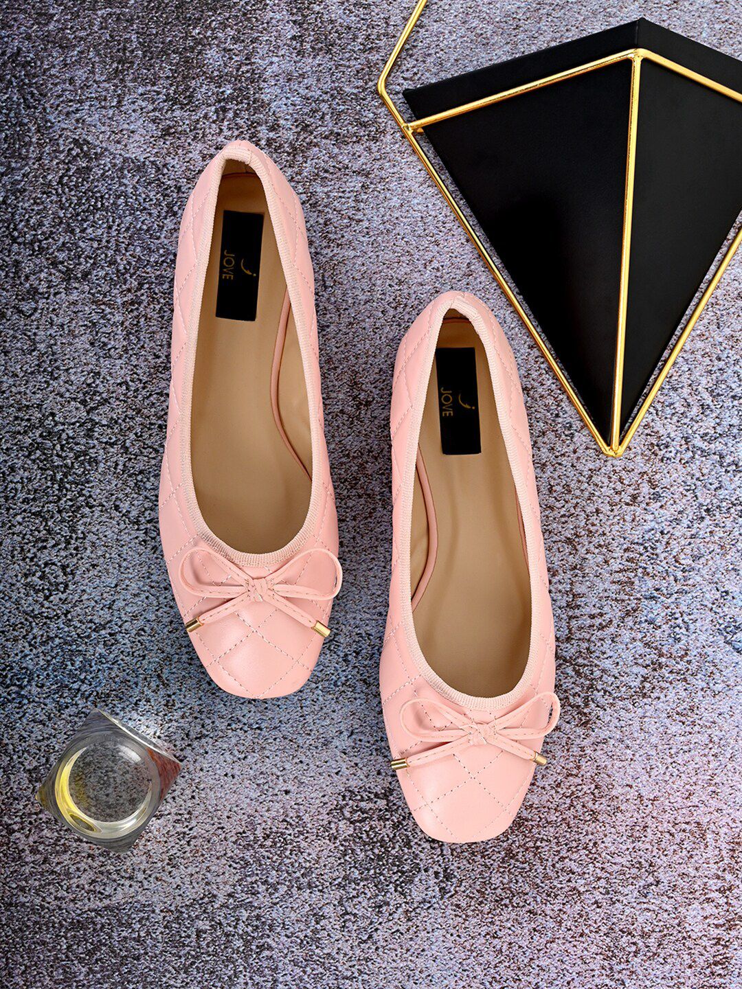 Jove Women Pink Ballerinas with Bows Flats