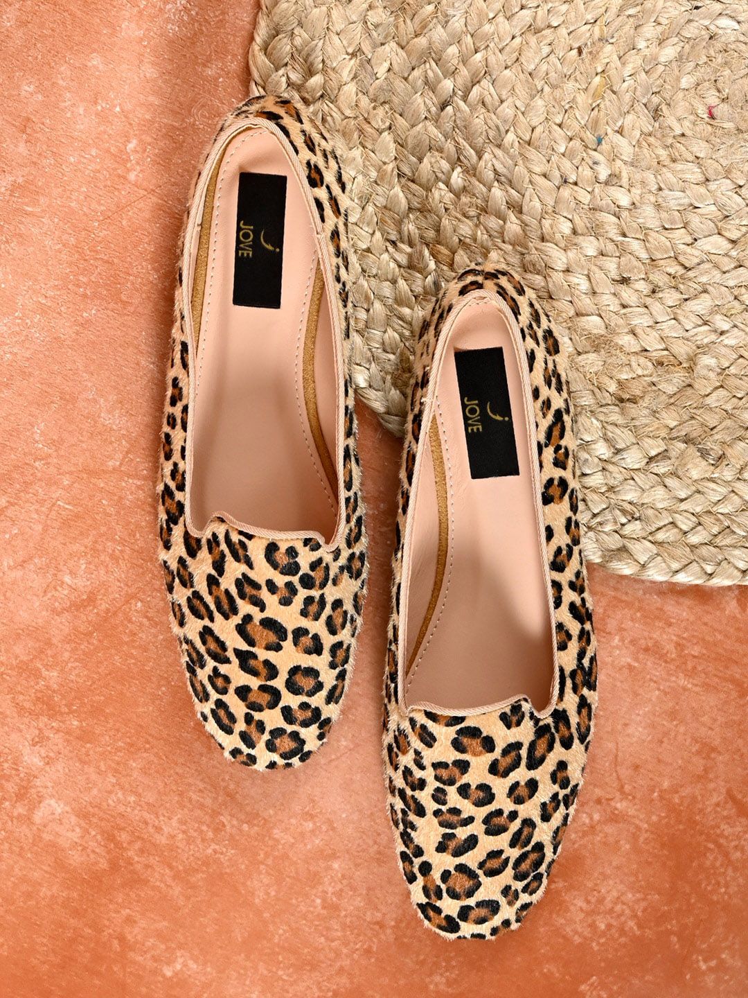 Jove Women Tan & Black Printed Ballerinas Flats