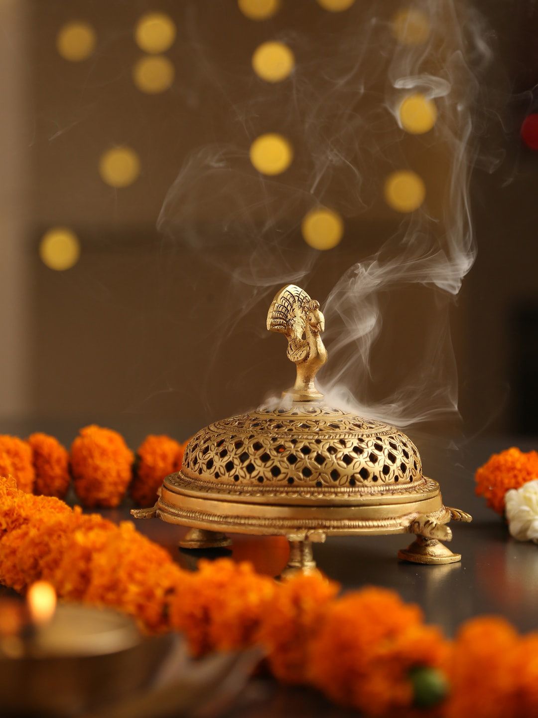 Amoliconcepts Gold-Toned  Peacock Incense Burner With Tortoise Base Price in India
