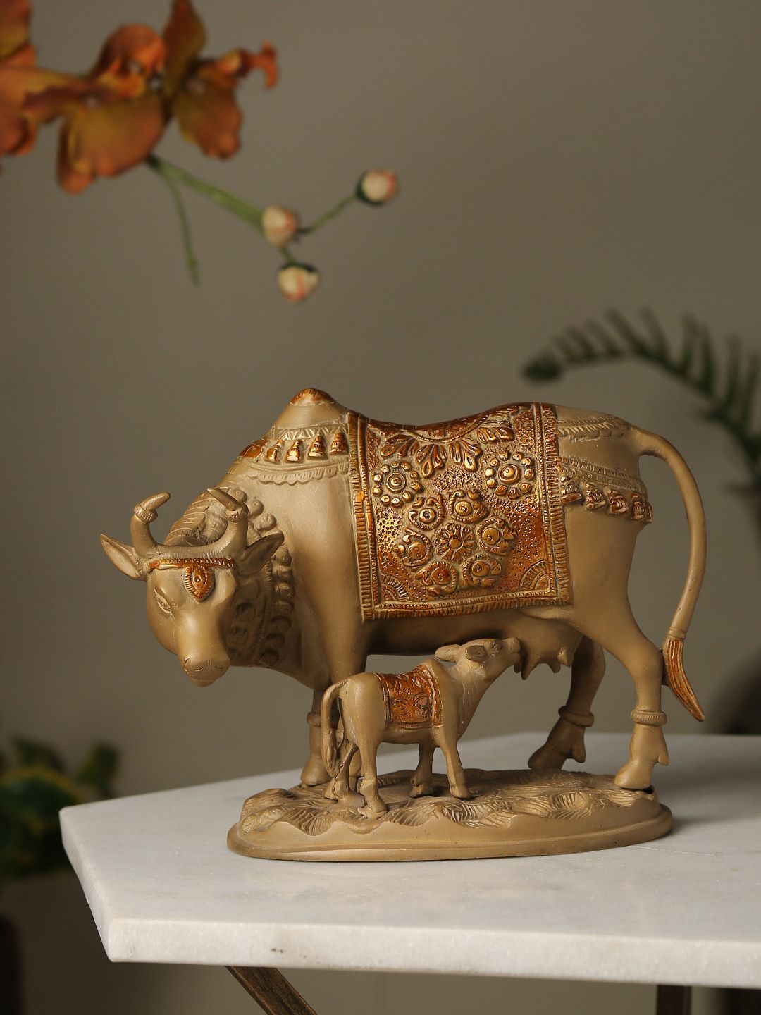 Amoliconcepts Grey Kamdhenu With Calf Showpieces Price in India