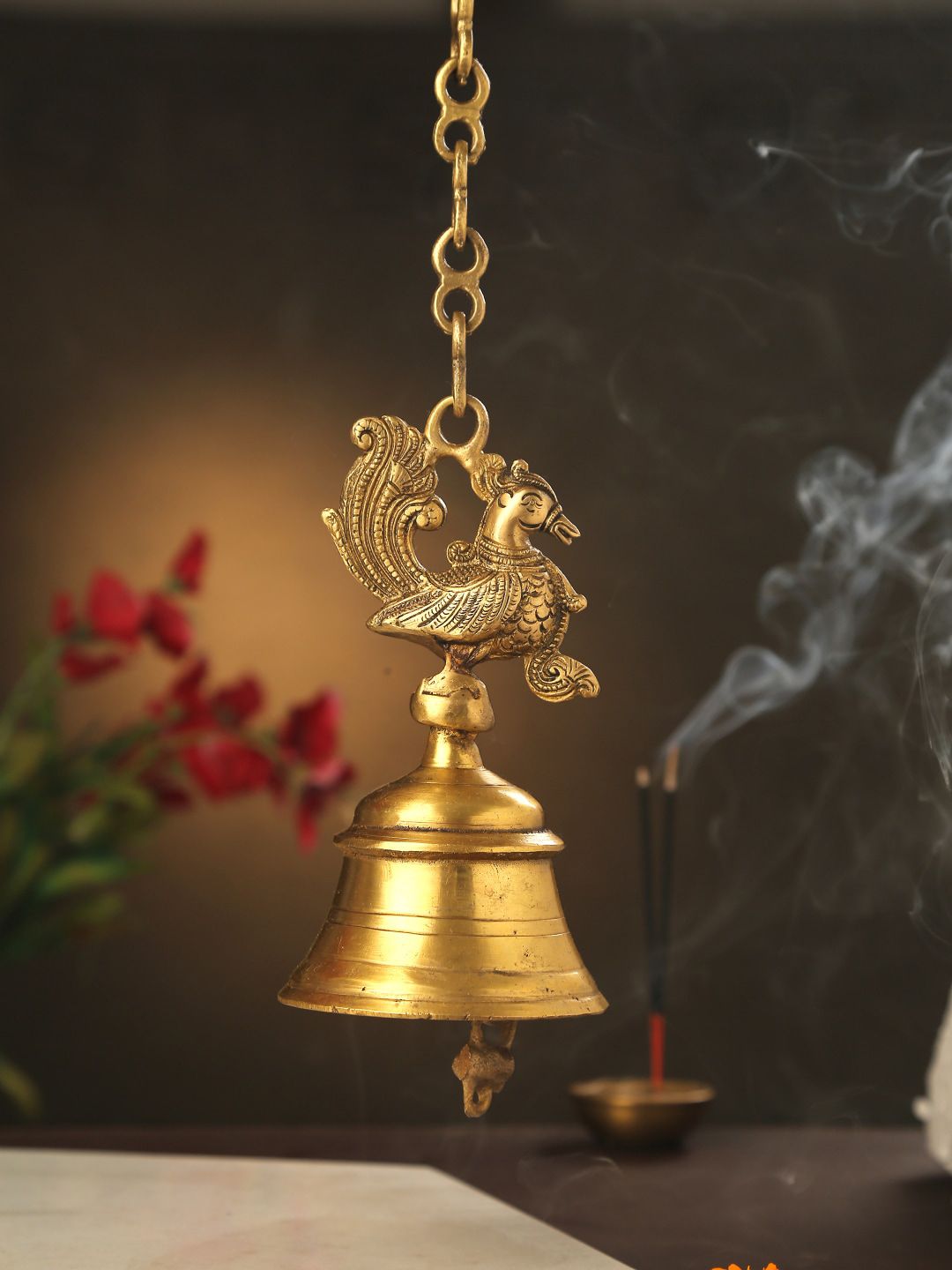 Amoliconcepts Gold-Toned Solid Peacock hanging Bell with Chain Price in India