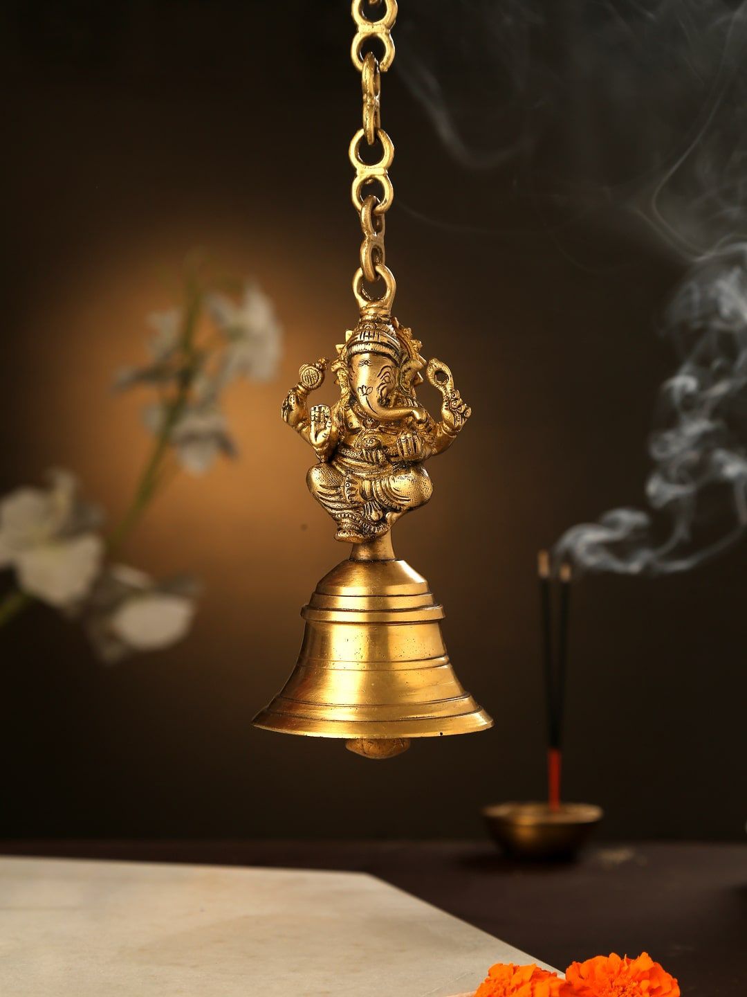 Amoliconcepts Gold-Toned Solid Hanging Pooja Bell With Chain Price in India