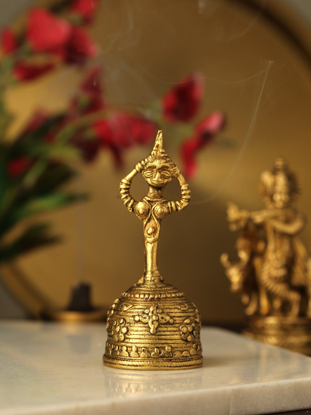 Amoliconcepts Gold-Toned Lady Dhokra Bell Pooja Essentials Price in India