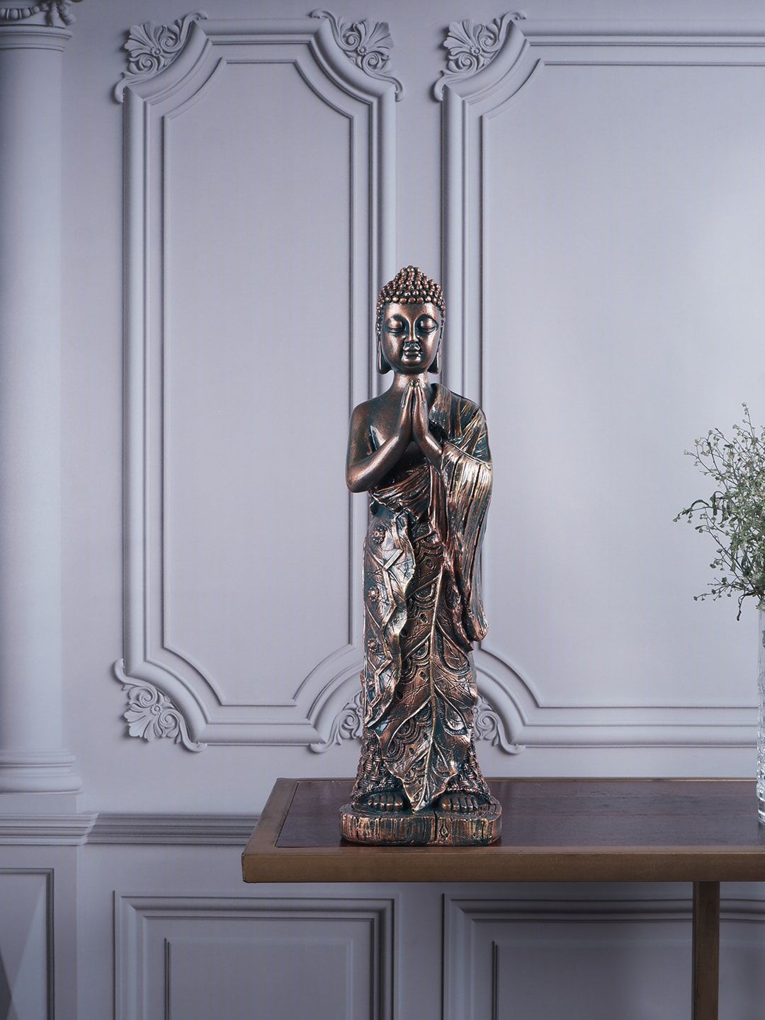 THE WHITE INK DECOR Brown Premium Meditating Buddha Figurine Showpiece Price in India