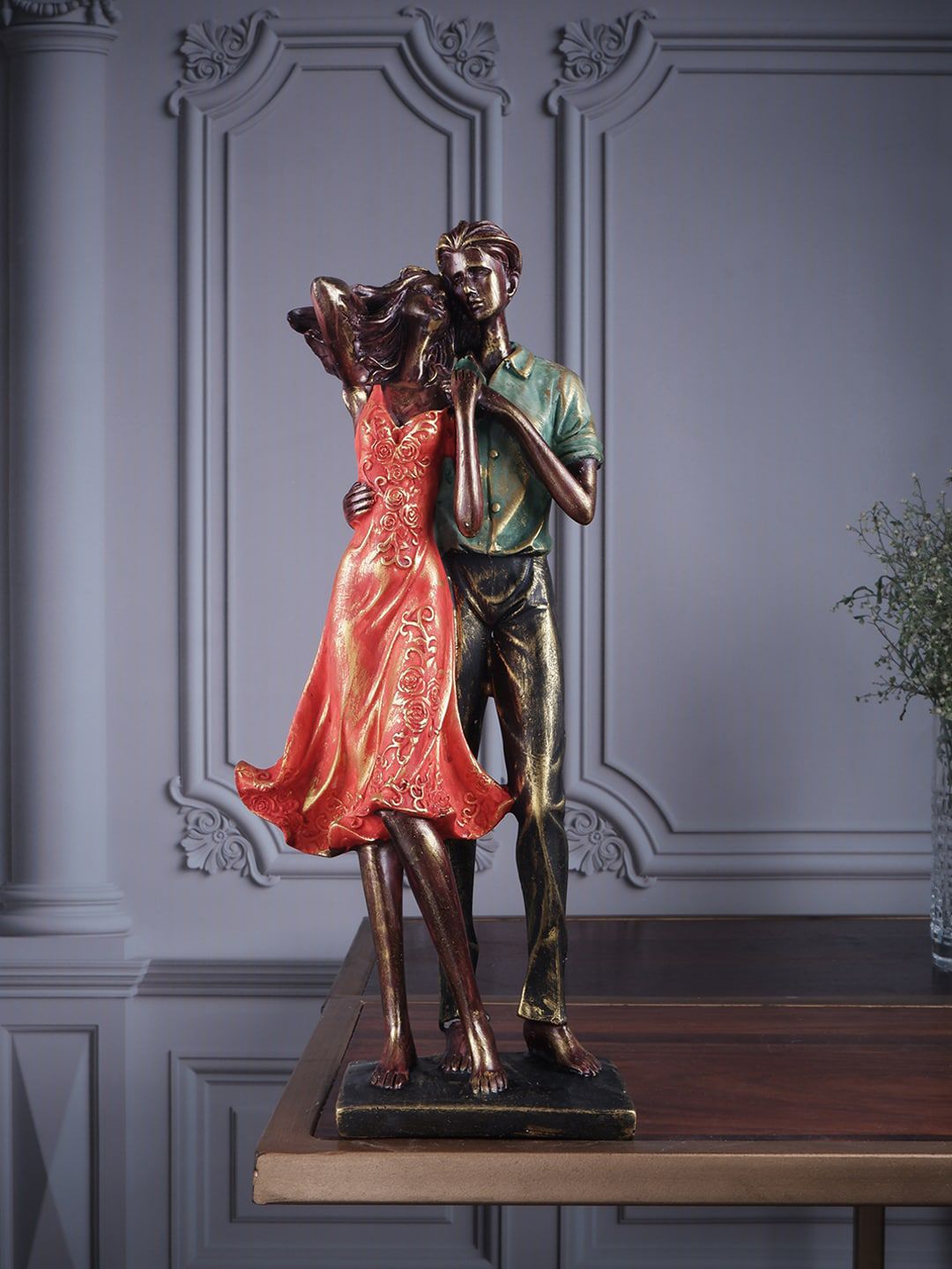 THE WHITE INK DECOR Brown & Orange Colored Couple Figurine Showpieces Price in India