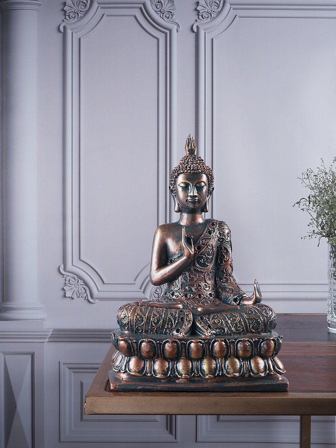 THE WHITE INK DECOR  Brown Meditating Buddha Figurine Showpiece Price in India