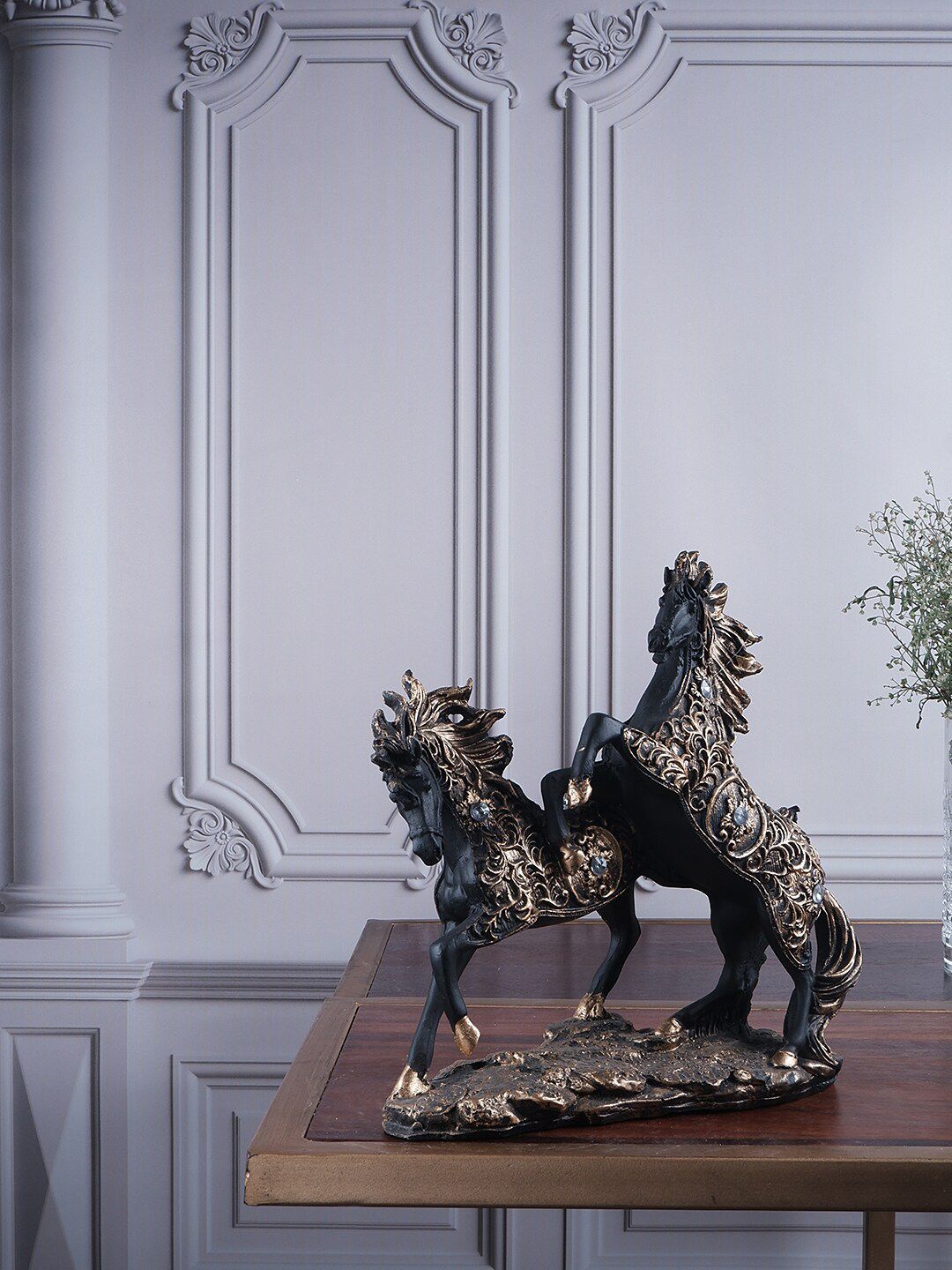 THE WHITE INK DECOR Gold-Toned Premium Fengshui Horse Figurine Showpieces Price in India