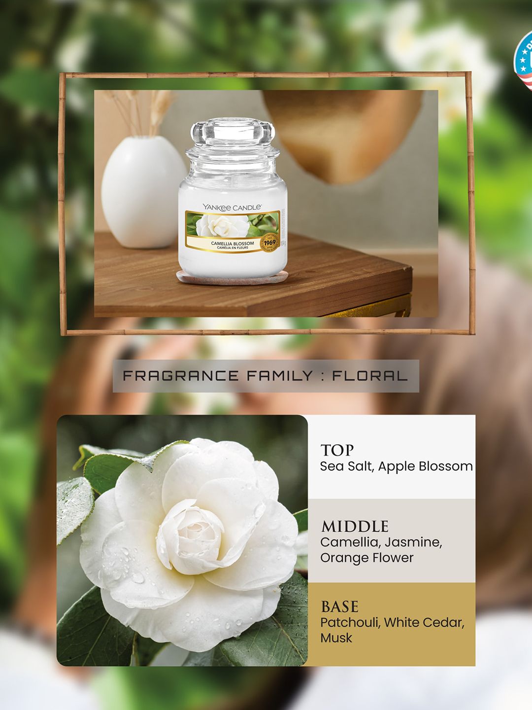 YANKEE CANDLE Camellia Blossom Scented 1 Wick Solid Geometric Regular Jar Candles