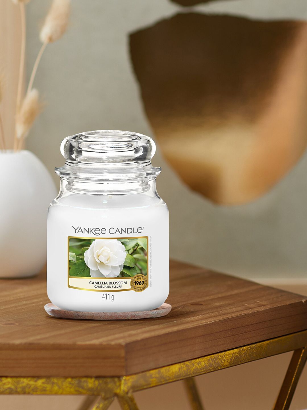 YANKEE CANDLE Scented 1 Wick Camellia Blossom Solid Geometric Regular Jar Candles