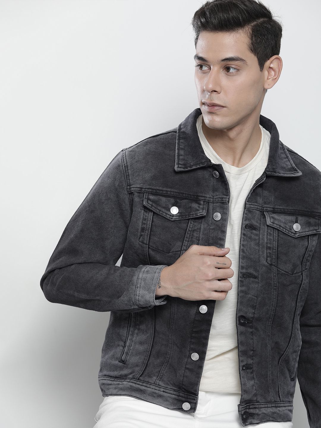 The Indian Garage Co Men Black Outdoor Denim Jacket
