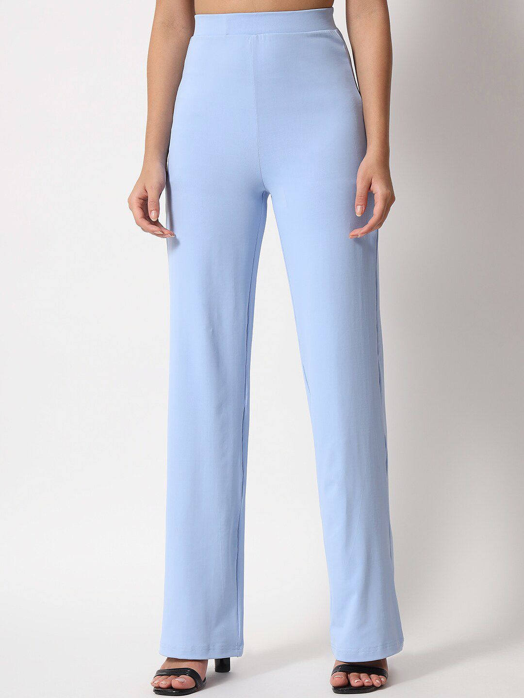 Kotty Women Blue Relaxed Straight Leg Straight Fit High Rise Easy Wash Trouser Price in India
