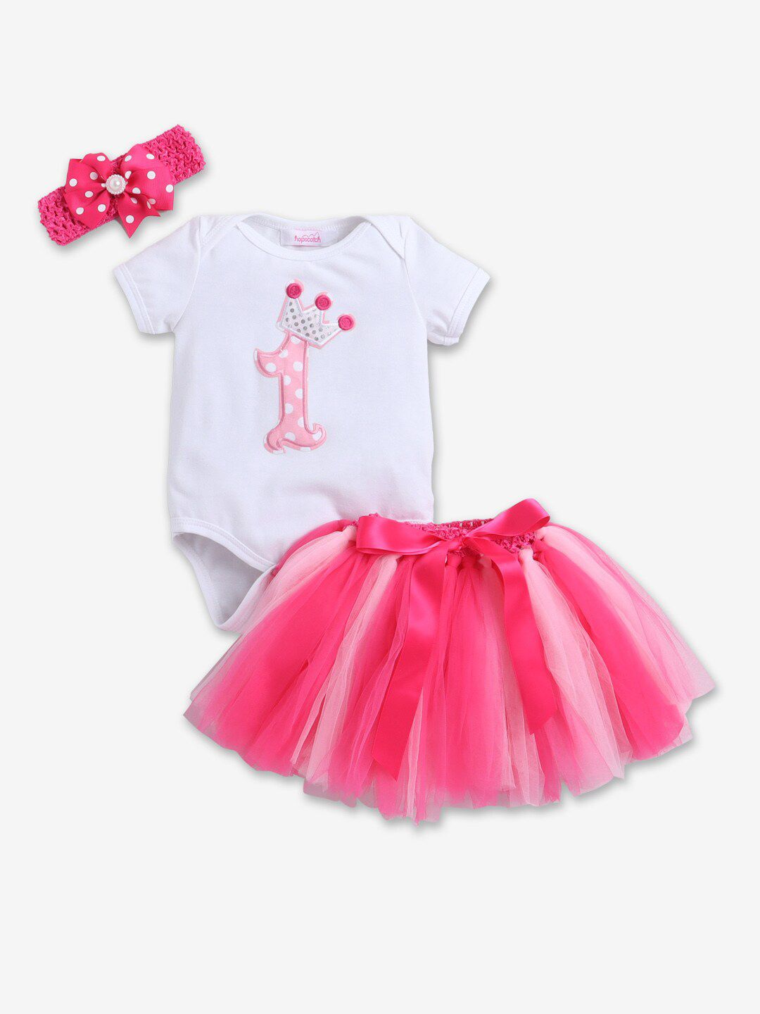 Hopscotch Girls Pink & White Printed Cotton Tunic with Skirt