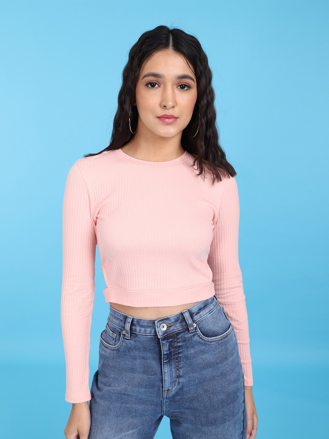 Flying Machine Women Pink Striped Crop Top Price in India