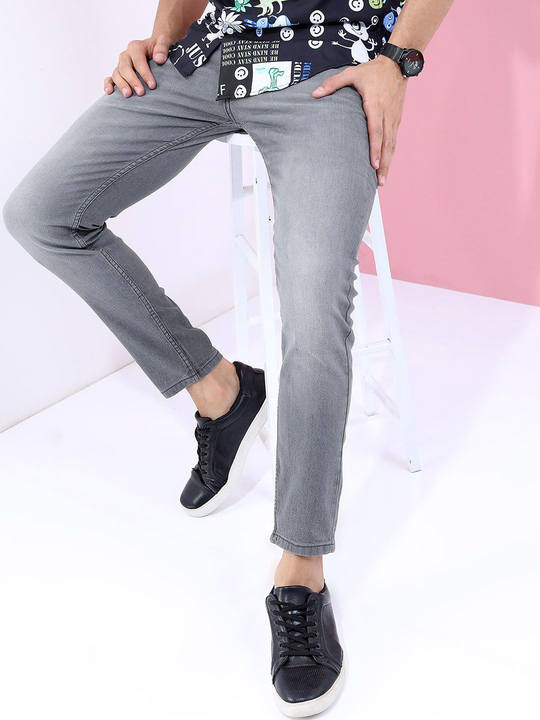 HIGHLANDER Men Grey Slim Fit Light Fade Stretchable Jeans