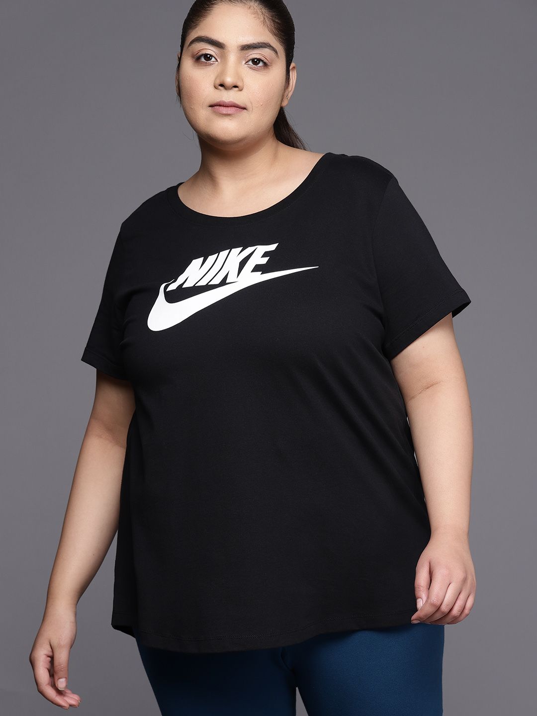Nike Women Plus Size NSW TEE ESSNTL FUTURA Pure Cotton T-shirt Price in India