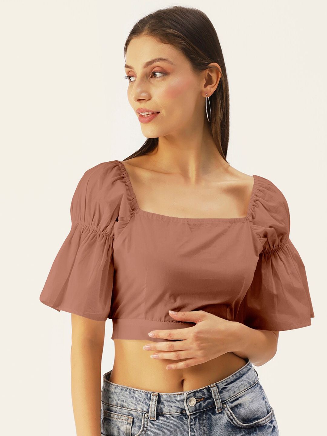 DressBerry Women Peach-Coloured Styled Back Crop Top Price in India