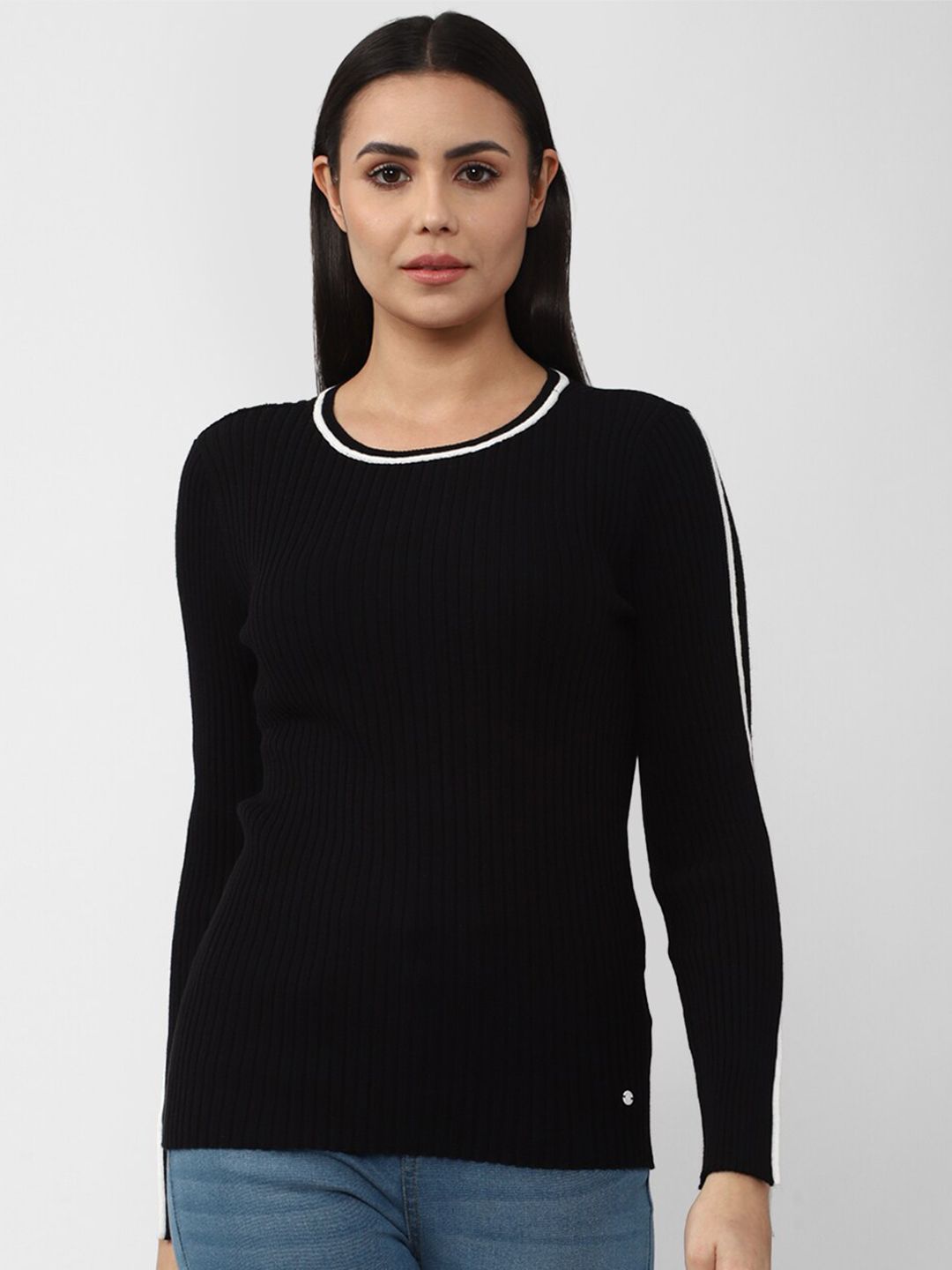 Van Heusen Woman Black Self Design Long Sleeve Slip Top Price in India