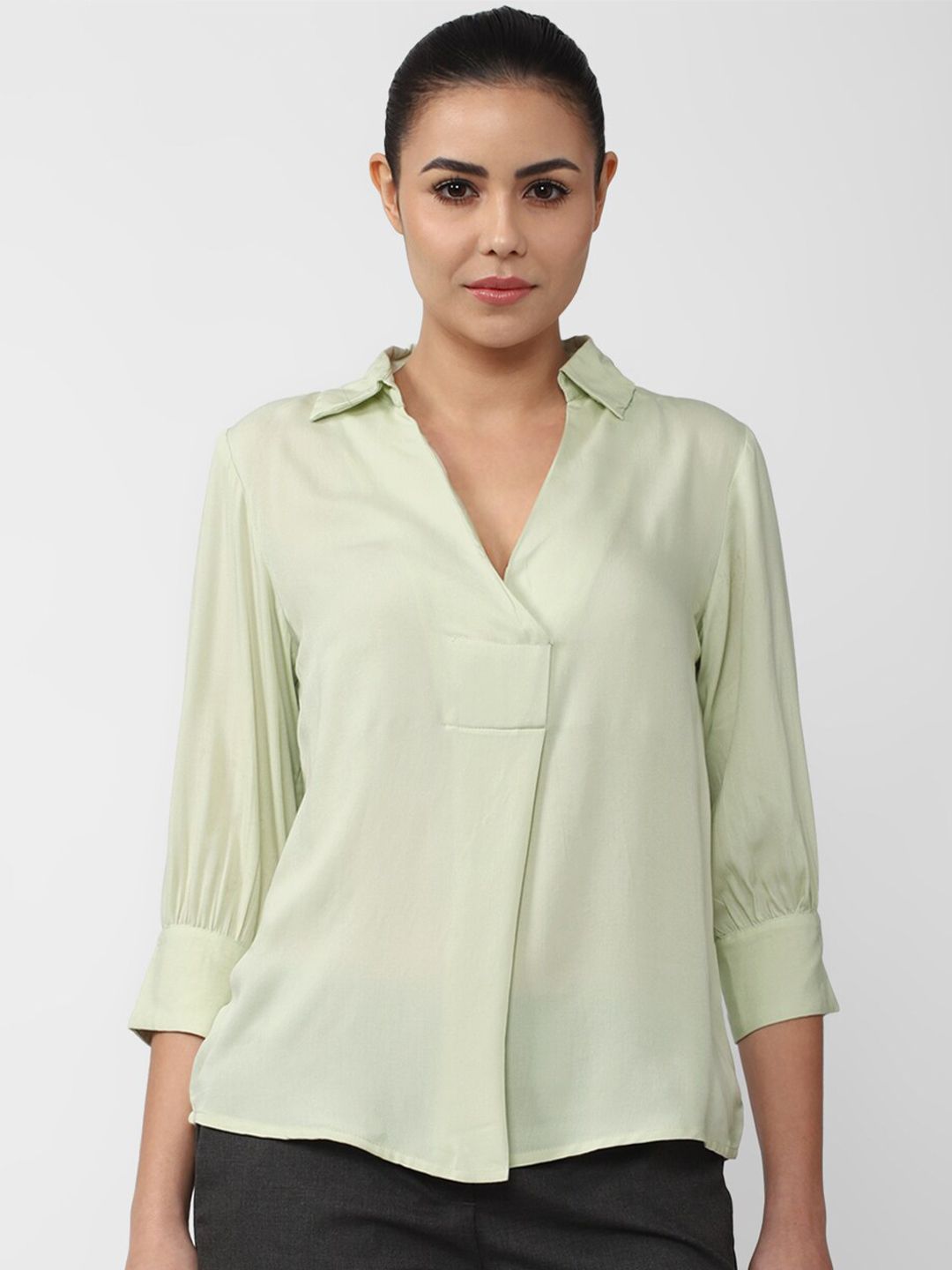 Van Heusen Woman Green Shirt Style Top Price in India