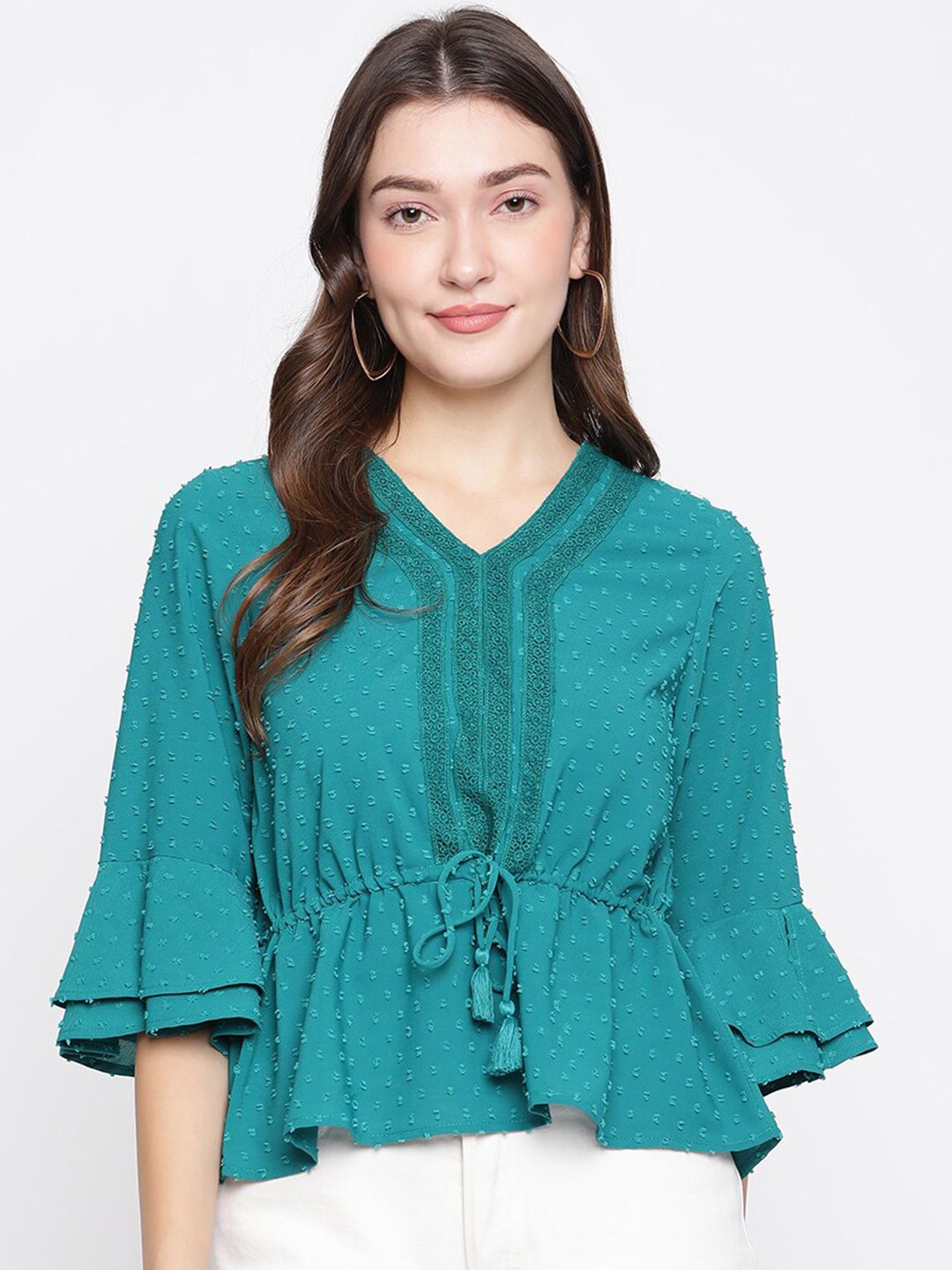 Latin Quarters Women Teal Cinched Waist Top Price in India