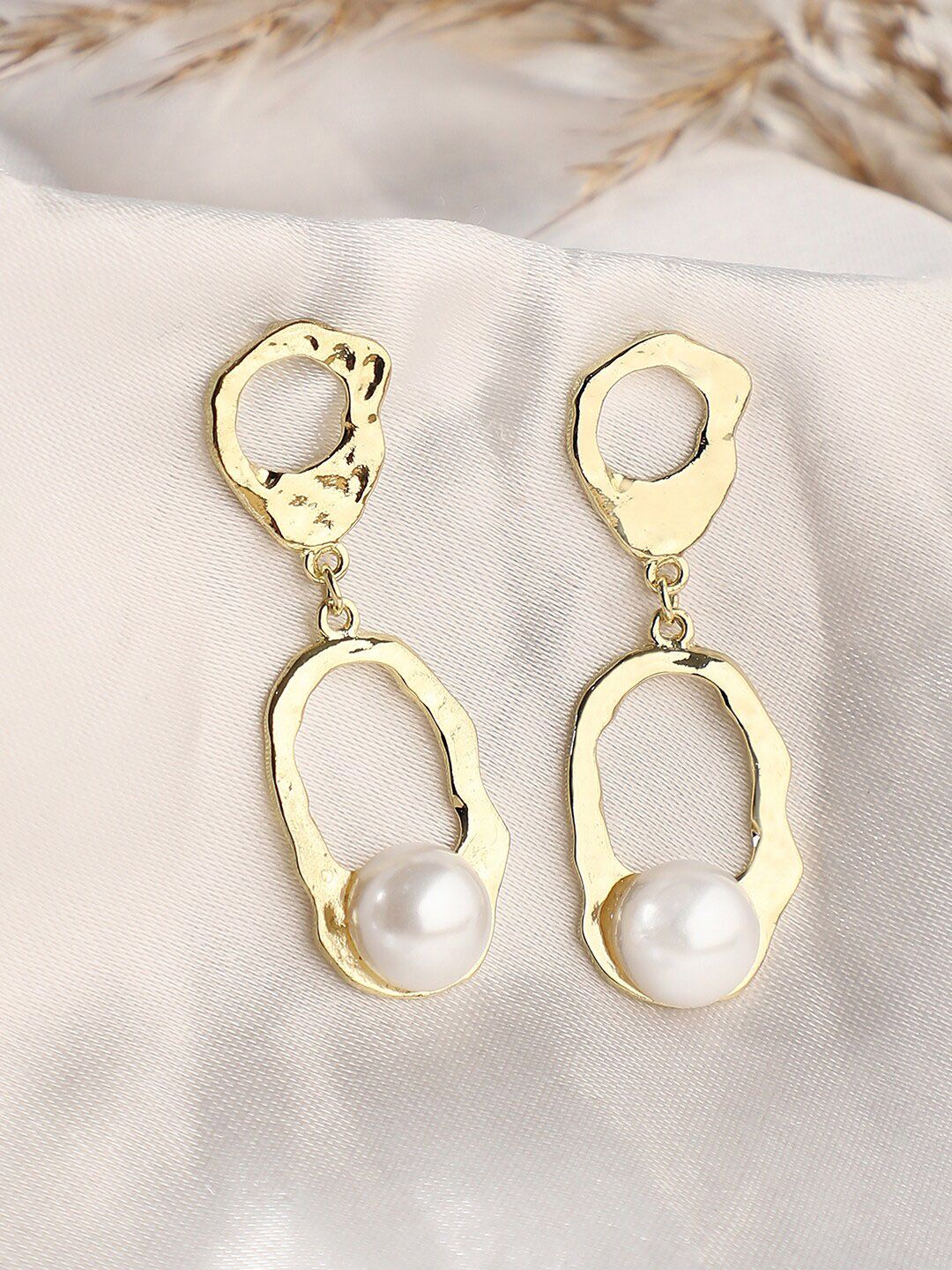 SOHI Gold Plated & White Contemporary Drop Earrings