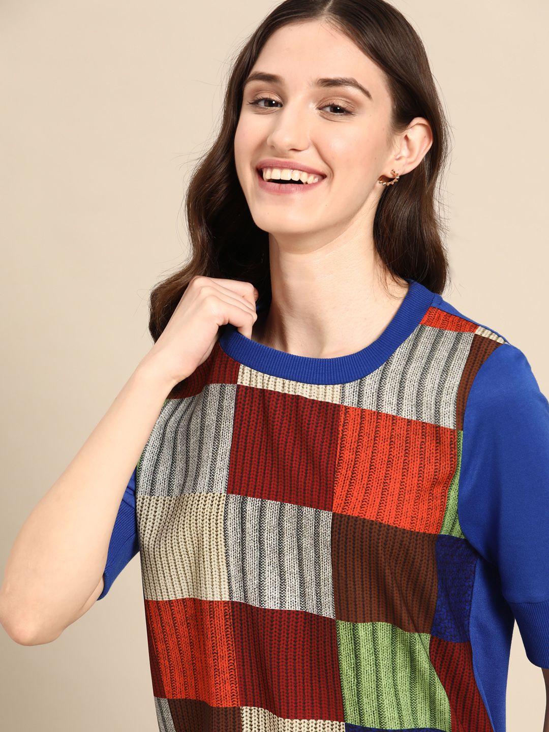 United Colors of Benetton Multicoloured Checked Blouson Top Price in India