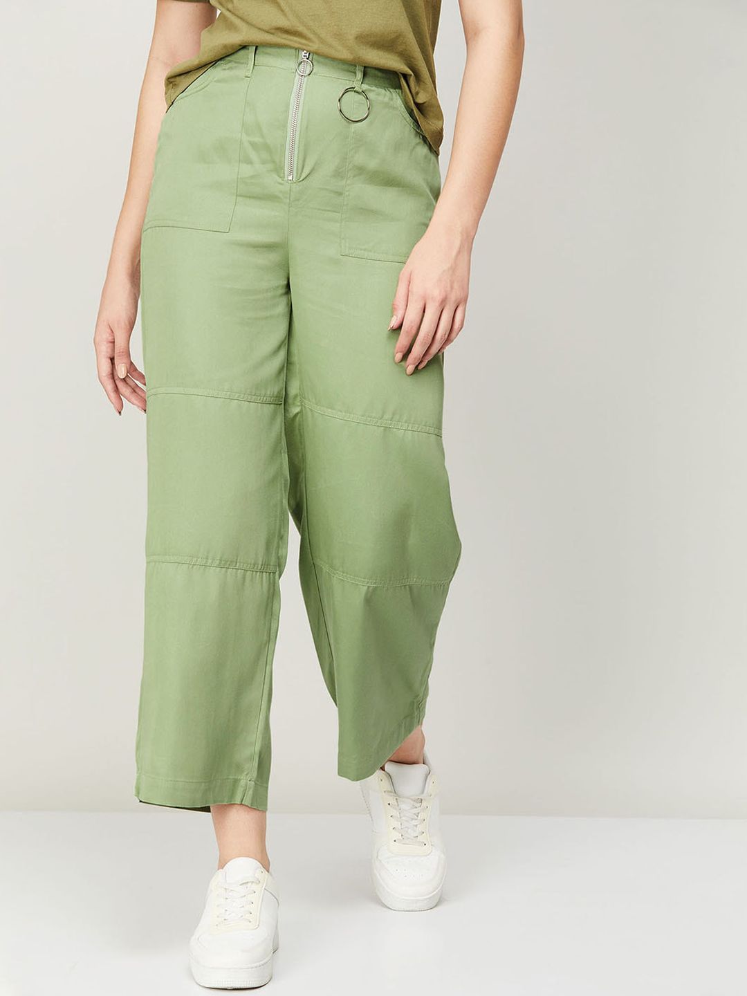 Ginger by Lifestyle Women Green High-Rise Trousers Price in India