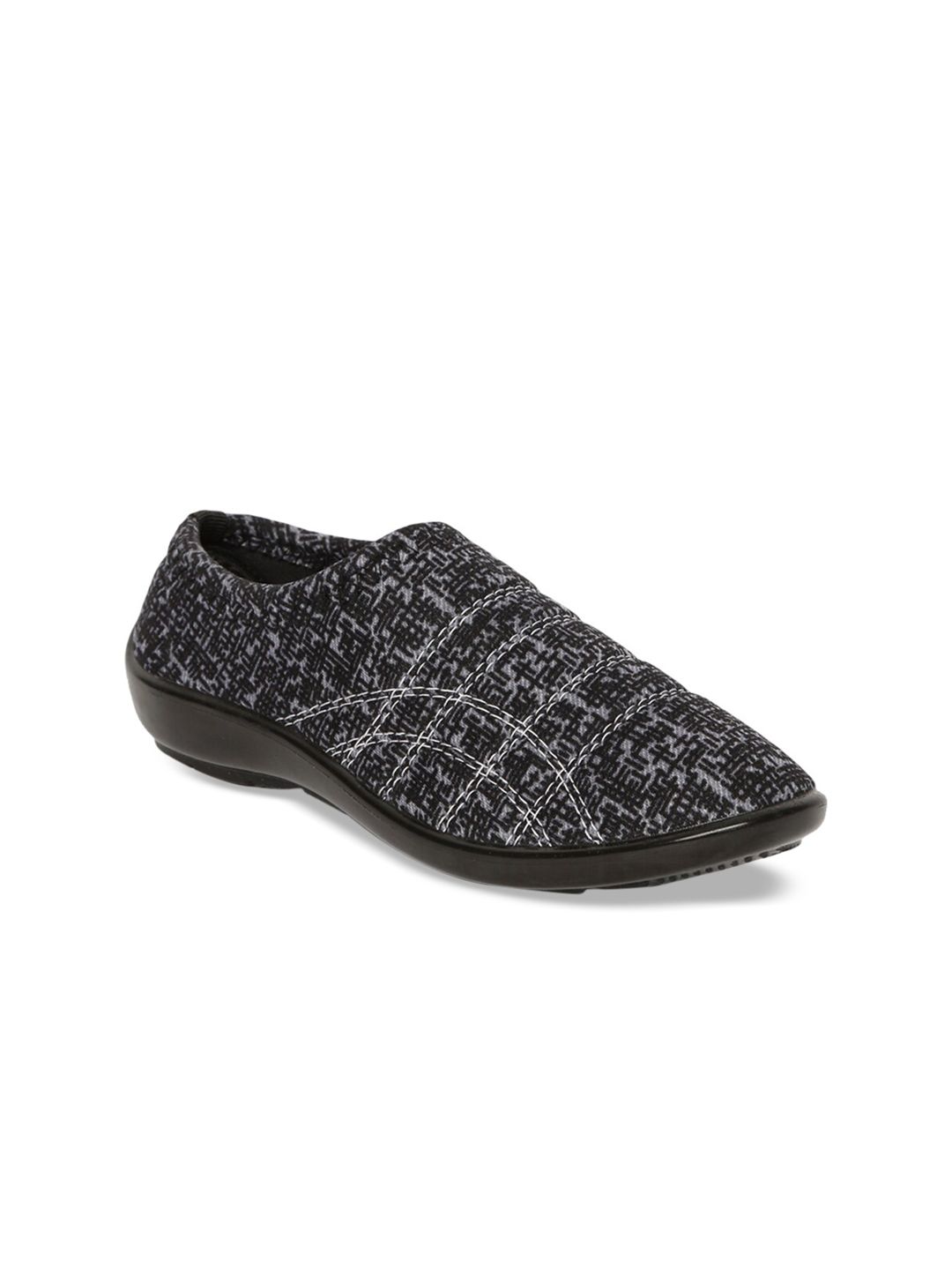 Paragon Women Black Printed Slip-On Sneakers Price in India