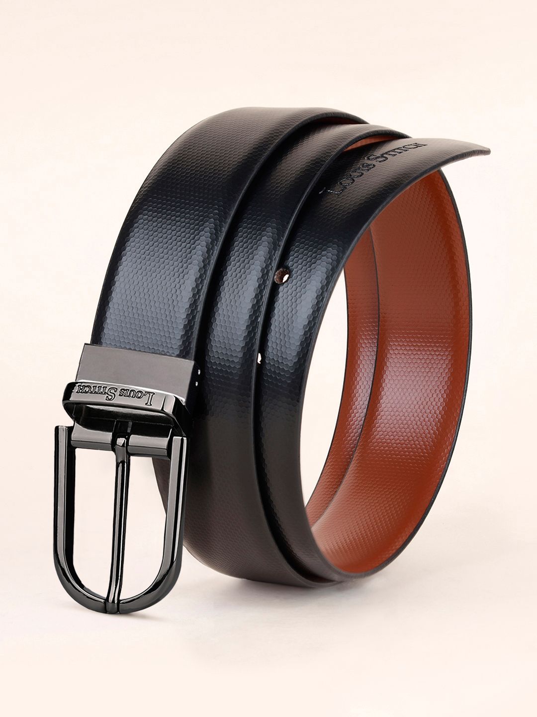 LOUIS STITCH Men Brown & Tan Textured Reversible Leather Formal Belt