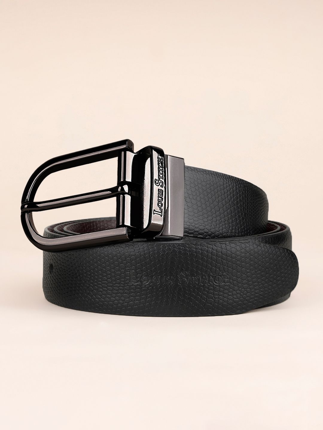 LOUIS STITCH Men Black Textured Leather Formal Belt