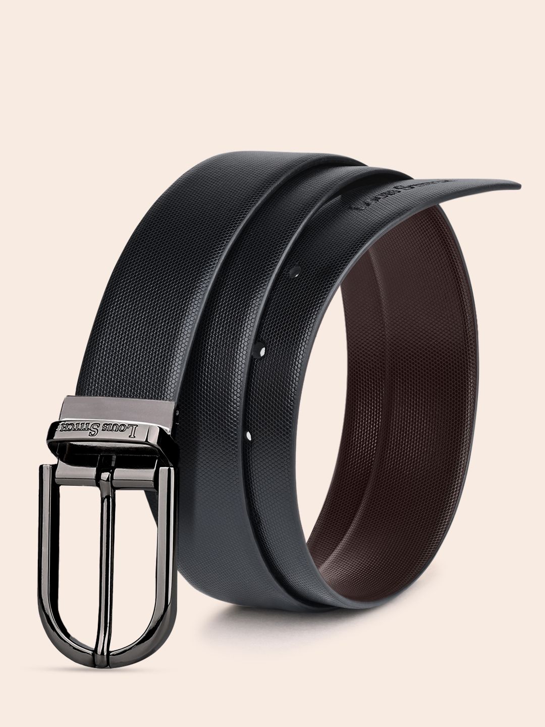 LOUIS STITCH Men Black Textured Leather Formal Belt