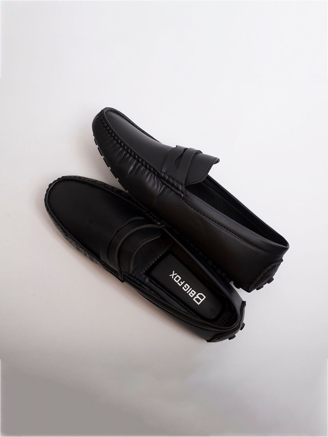 Big Fox Men Black Solid Synthetic Slip-On Loafers