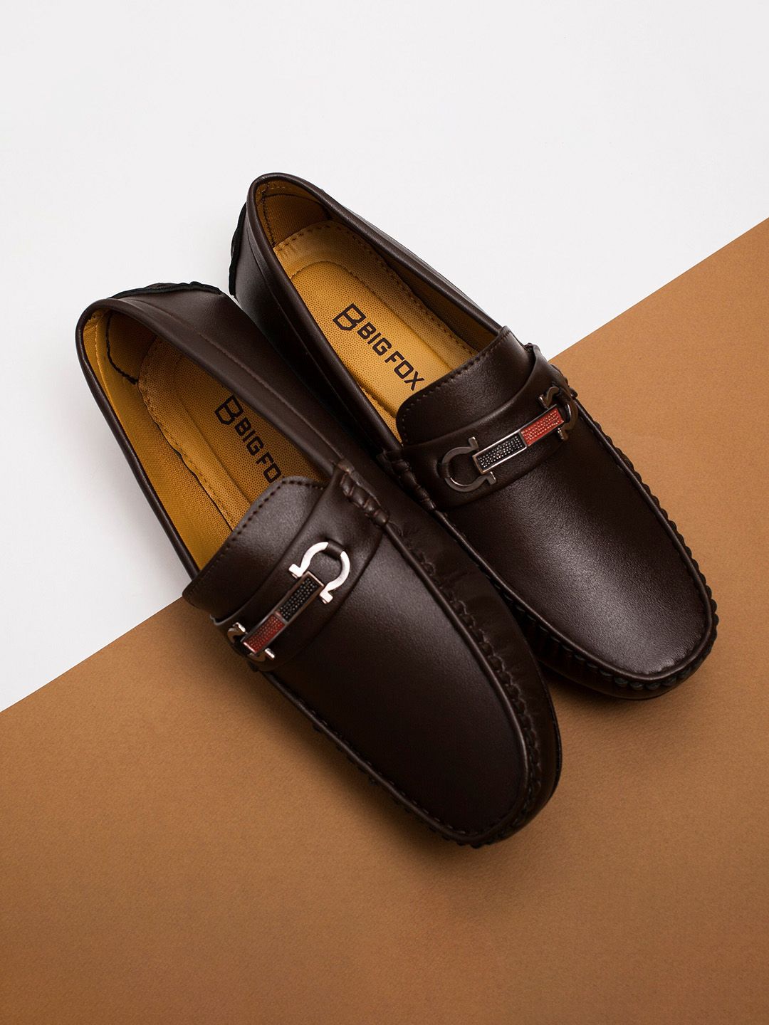 Big Fox Men Brown Solid Synthetic Slip-On Loafers