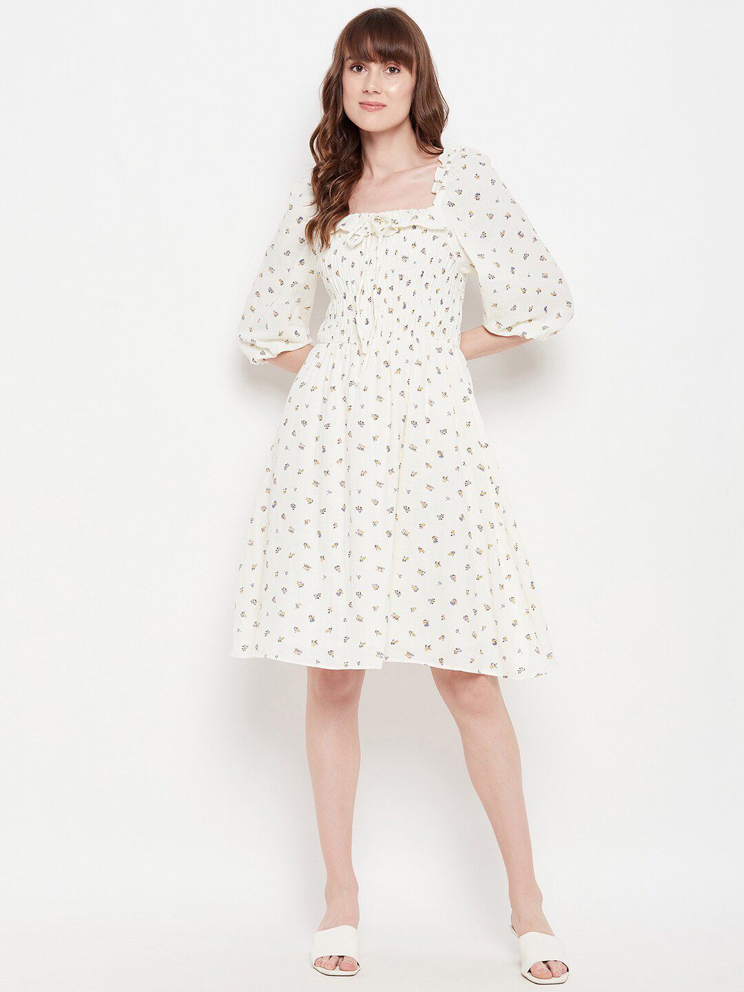 Madame Women Off White Printed Dress Price in India