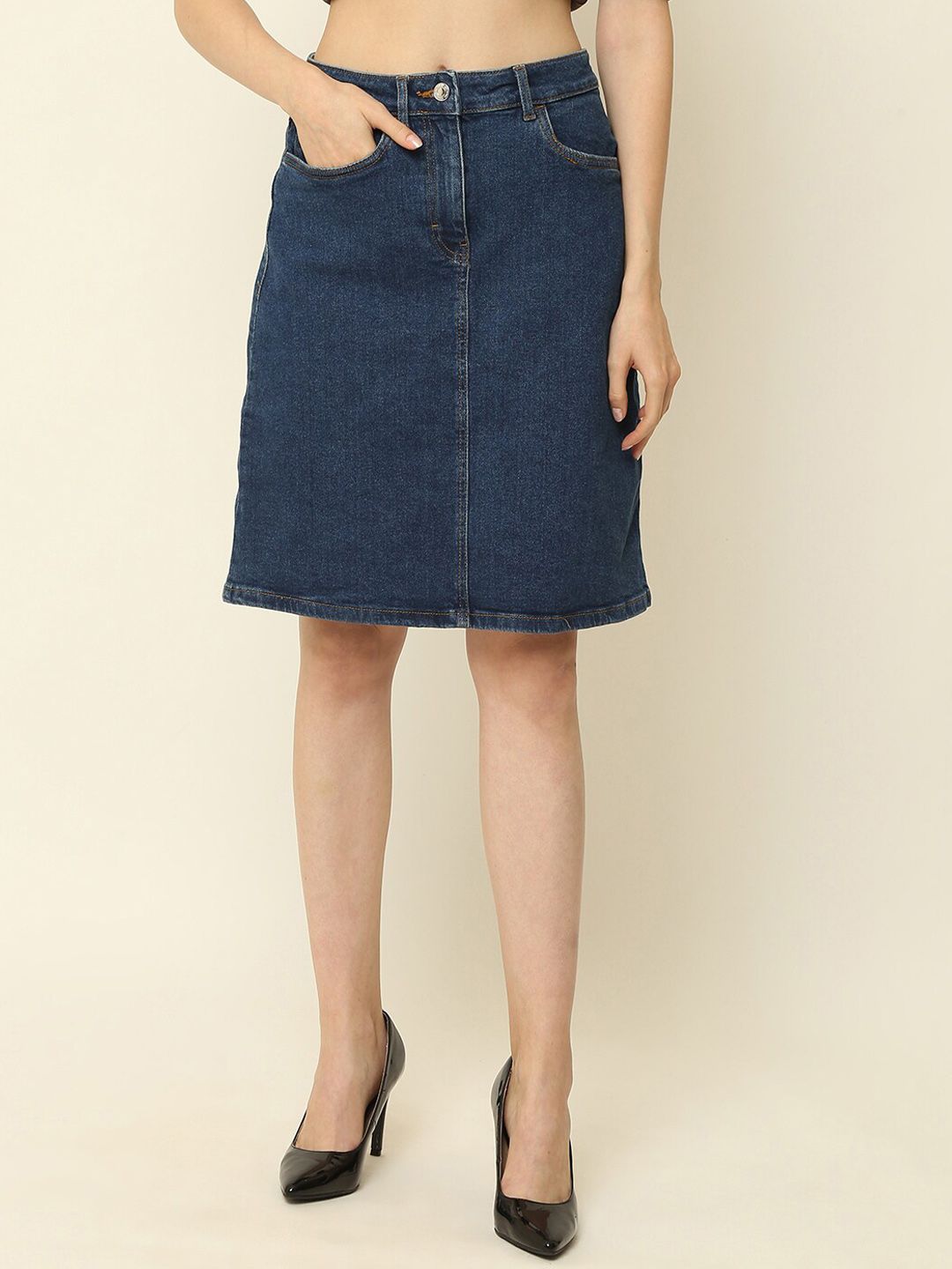 NoBarr Women Blue Solid Mini Skirt Price in India