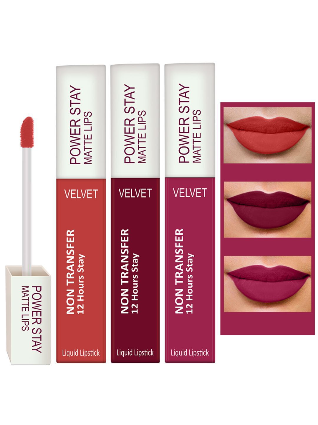 PERPAA Set Of 3 Waterproof Liquid Matte Power Stay Lipstick 150gm