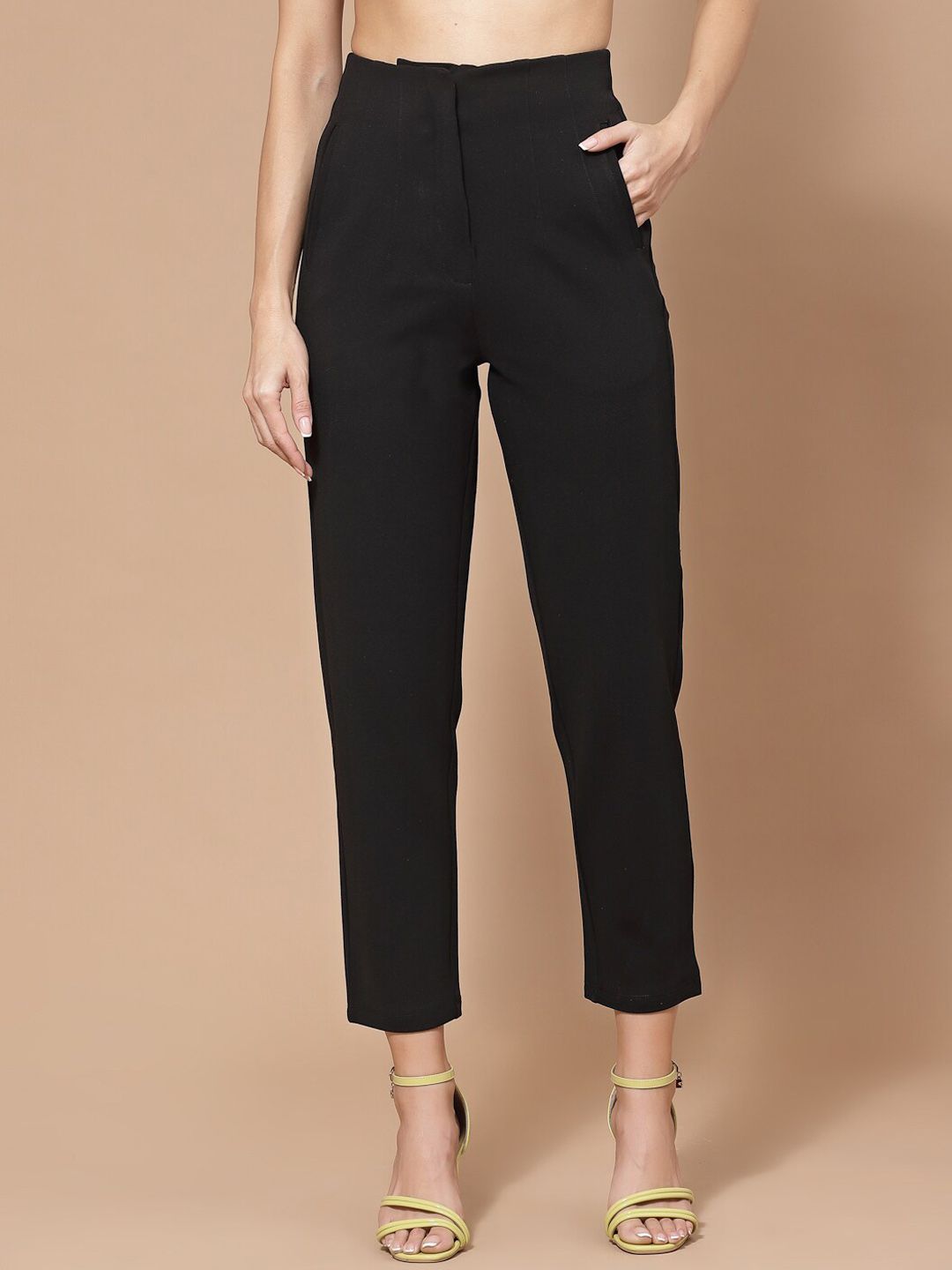 KASSUALLY Women Black Pleated Trousers Price in India