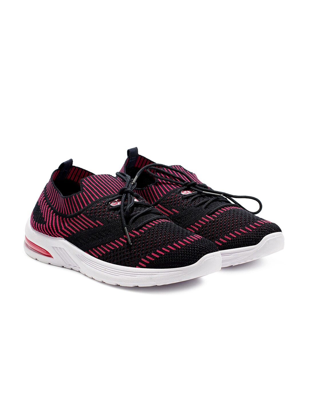 ASIAN Women Black & Pink Woven Design Sneakers Price in India