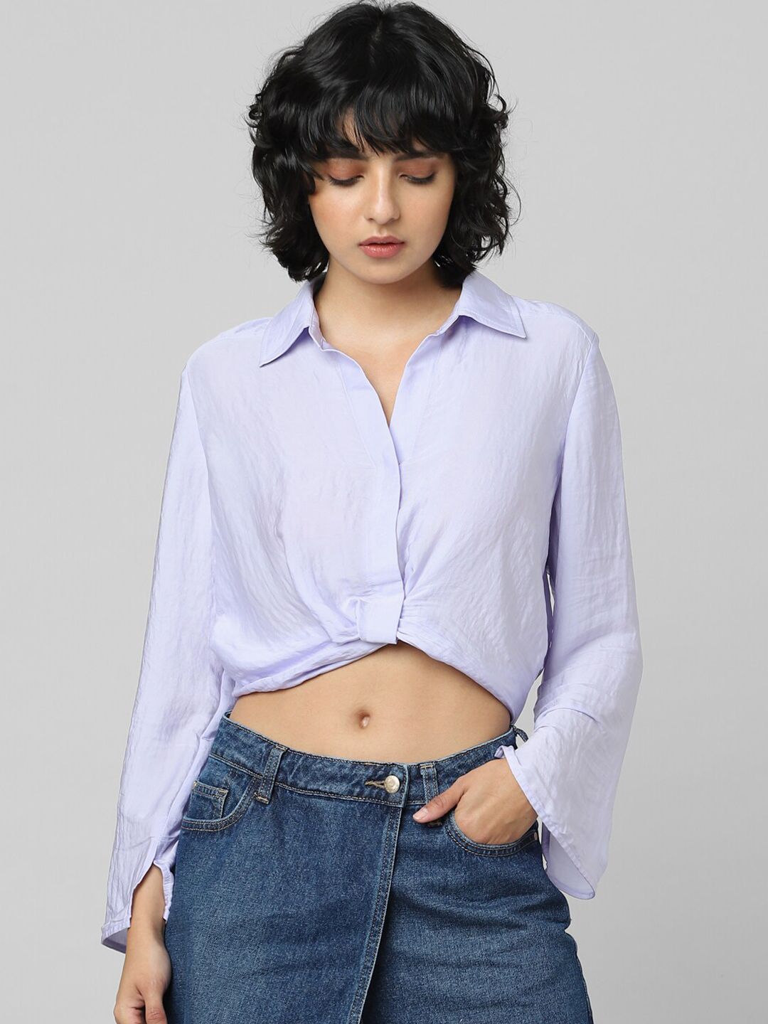 ONLY Purple Striped Shirt Style Top Price in India