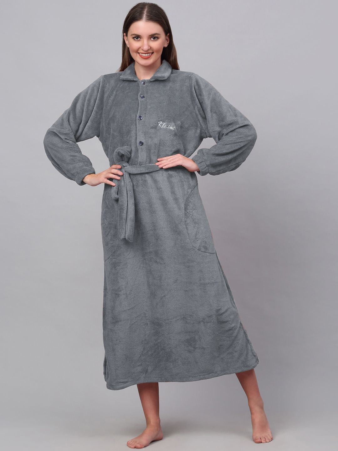 KLOTTHE Women Woolen Bath Robe With Belt