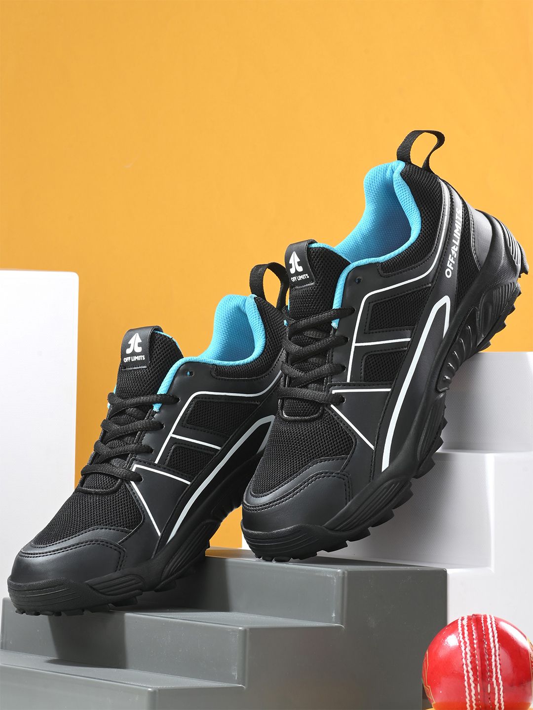 OFF LIMITS Men Black Mesh Running Non-Marking Cricket Shoes