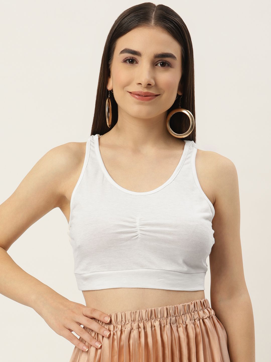 Besiva Women White Solid Criss-Cross Back Crop Top Price in India