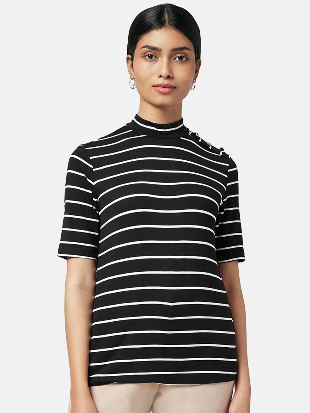 Annabelle by Pantaloons Black & White Striped Monochrome Top Price in India