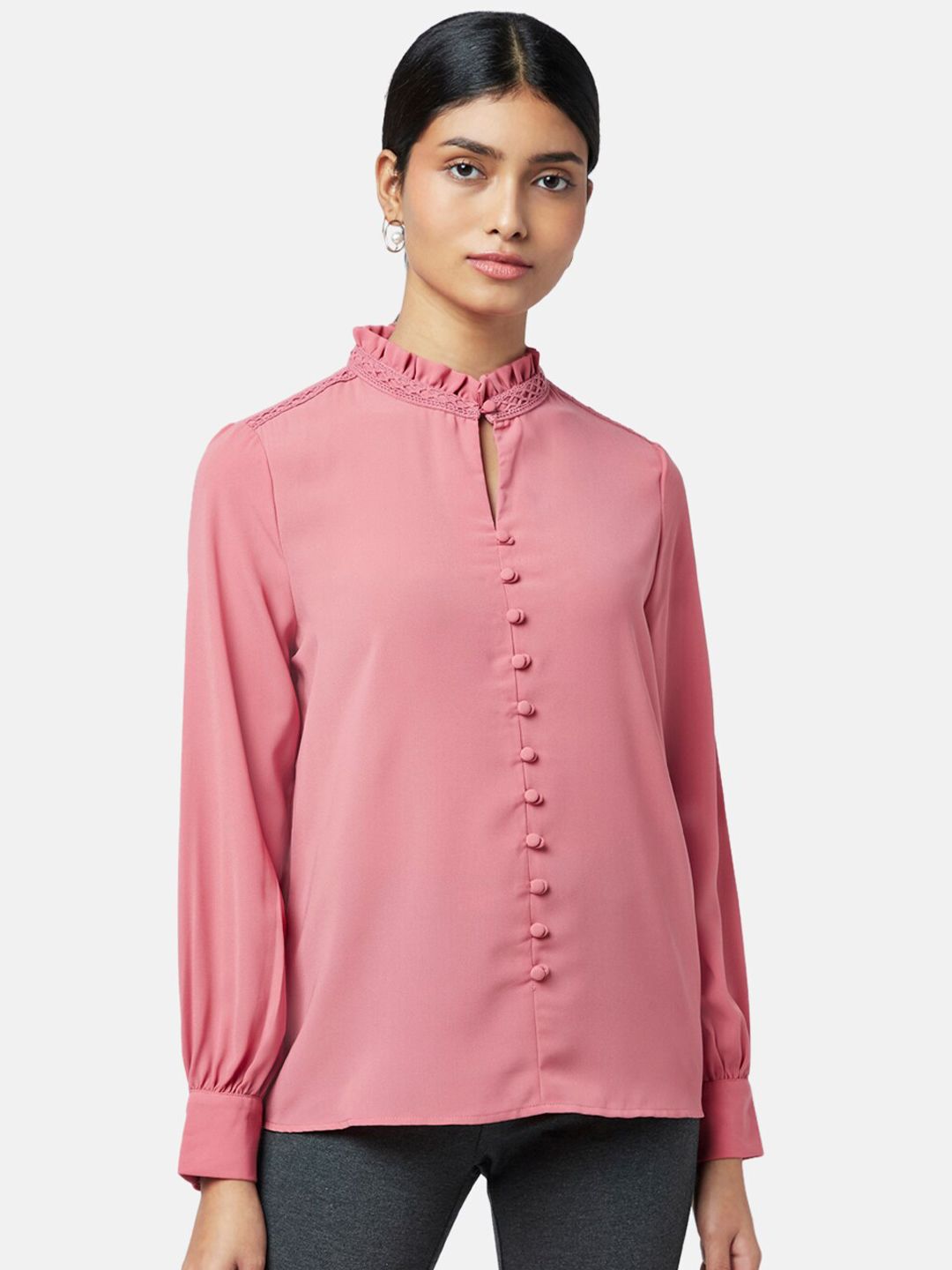 Annabelle by Pantaloons Pink Solid Shirt Style Top Price in India