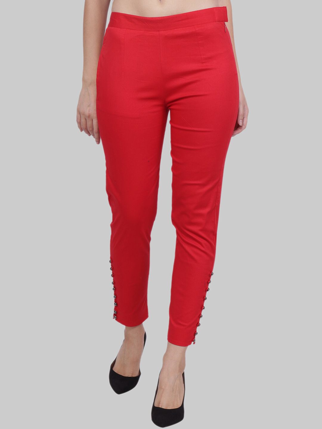 Popwings Women Red Smart Trouser Price in India