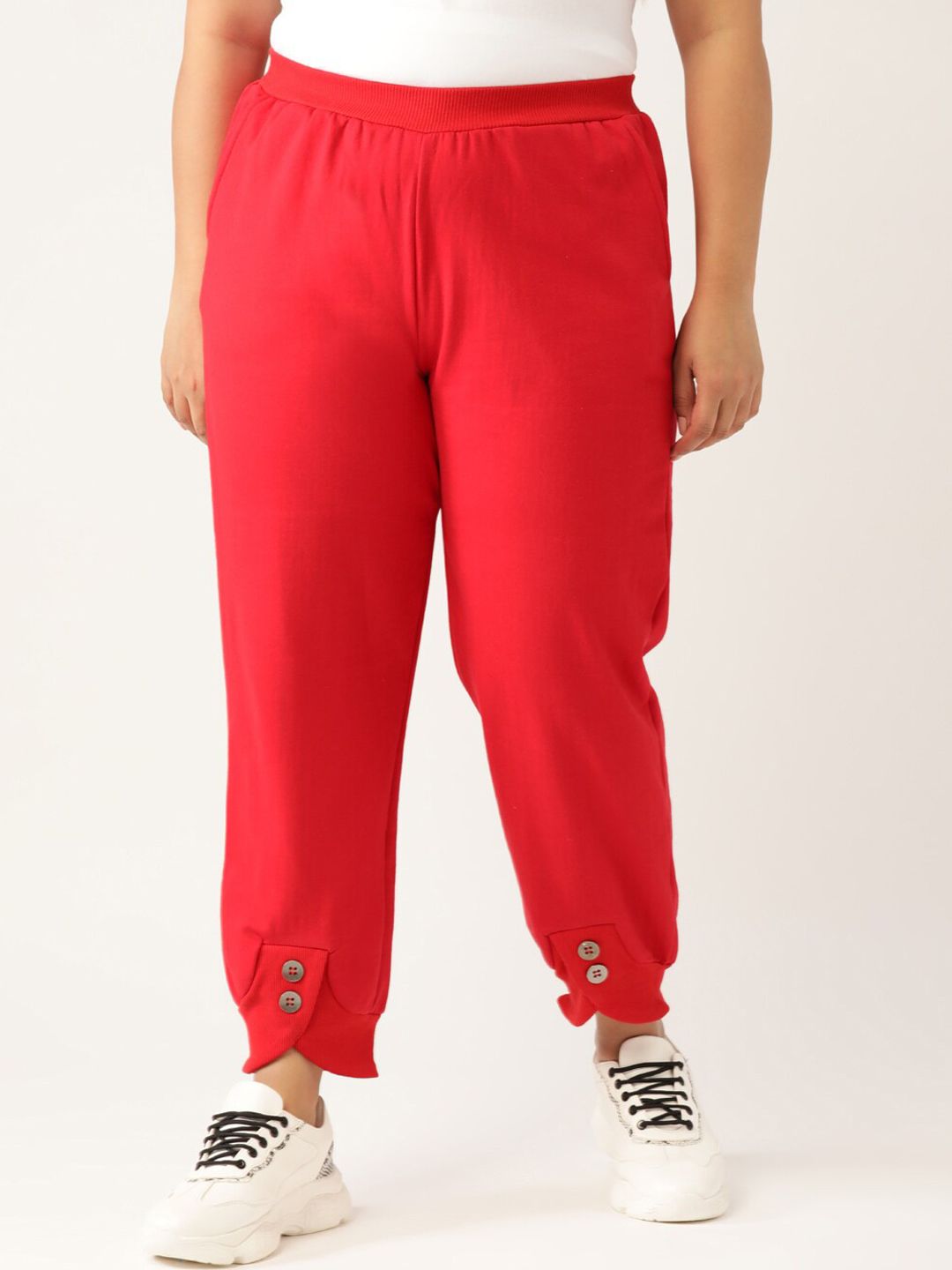 theRebelinme Women Red Relaxed High-Rise Joggers Trousers Price in India