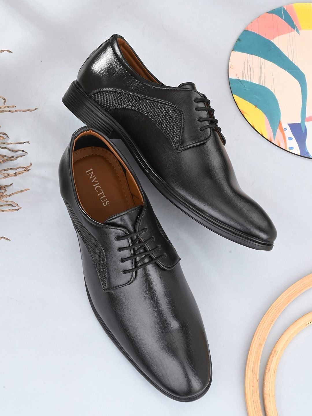 INVICTUS Men Black Solid Formal Derbys