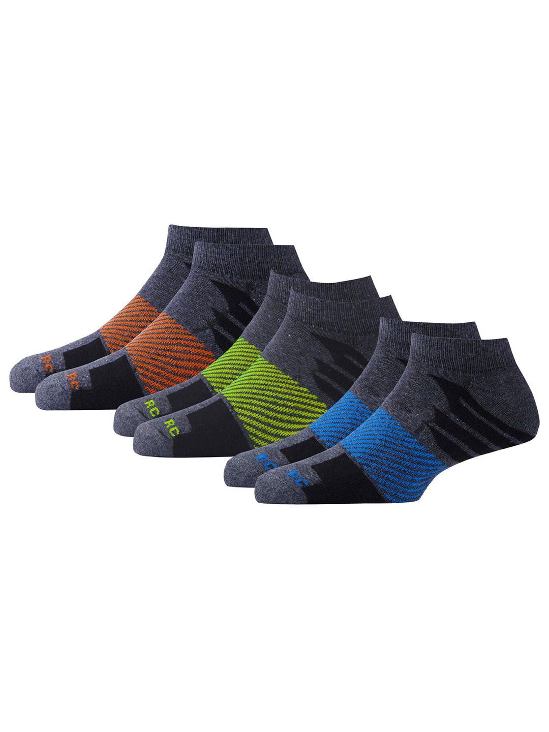 RC. ROYAL CLASS Men Pack Of 3 Black, Blue & Green Patterned Cotton Ankle- Lenght Socks