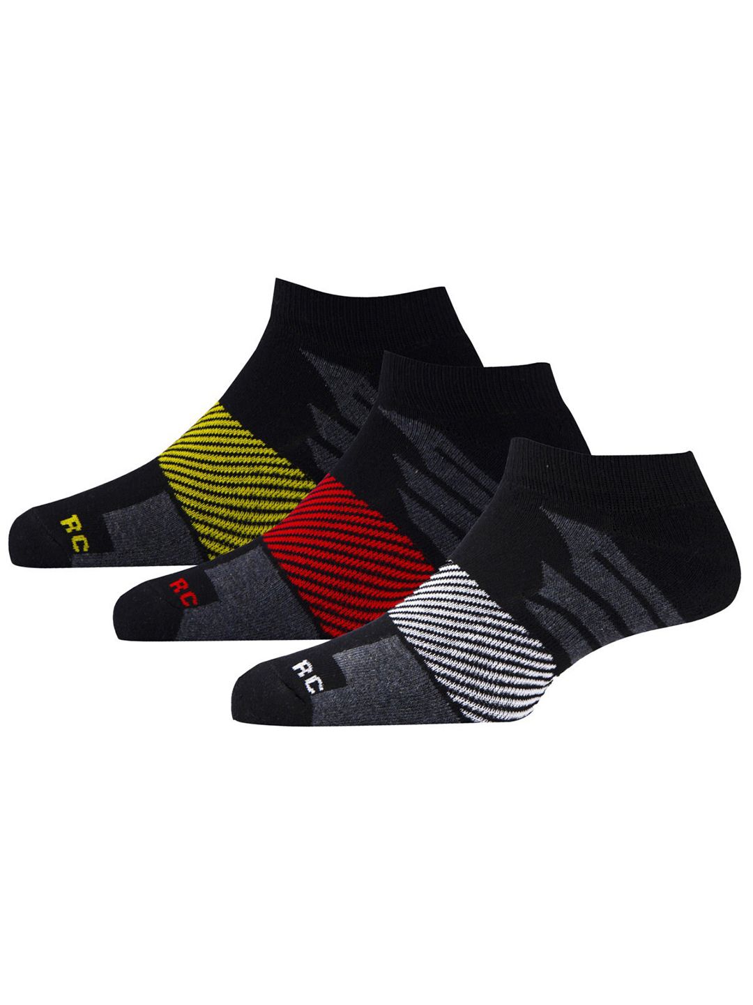 RC. ROYAL CLASS Men Pack Of 3 Black & Gray Patterned Ankle-Lenght Socks